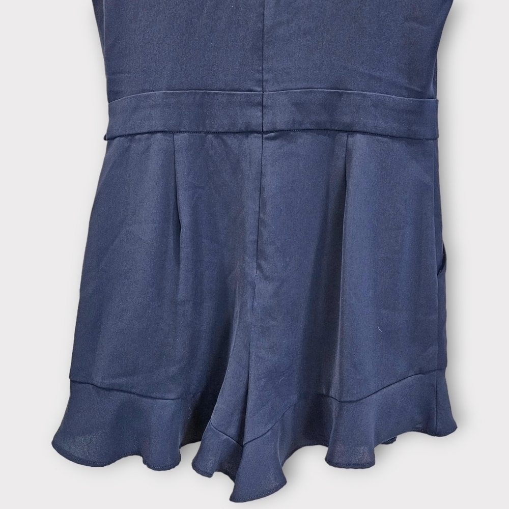 Parker Navy Catherine Romper Tie Waist Ruffle Hem Size 4 - Picture 7 of 14